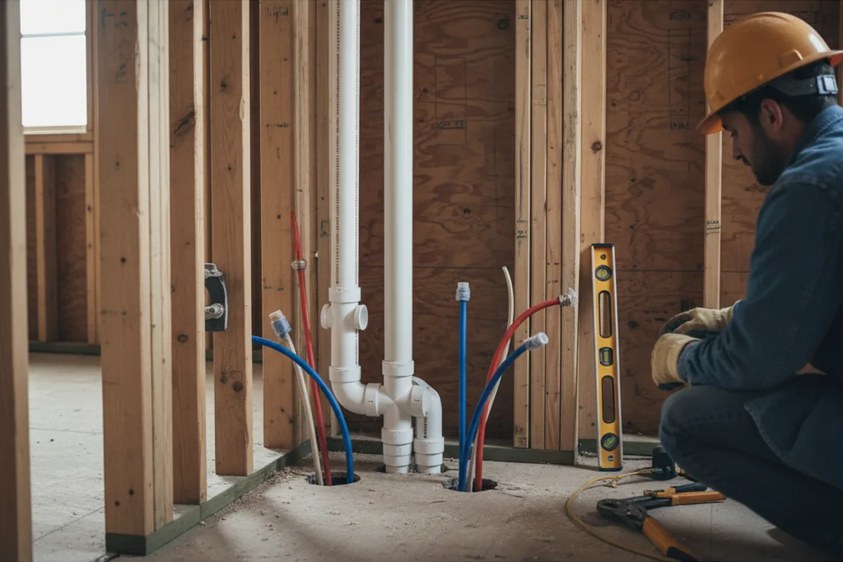Drain and supply rough-in during Leak Detection in Goodwell